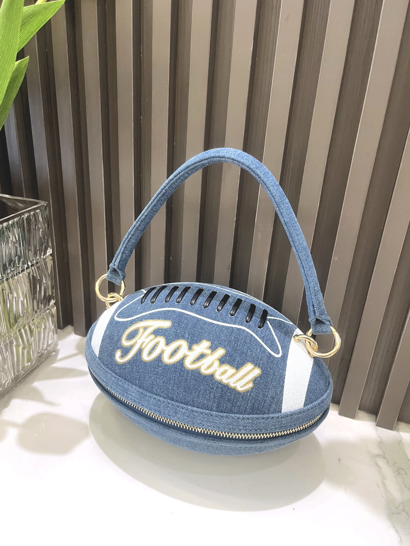Women's Rugby Ball Shape Fun Handbag Shoulder Carry Bag 5