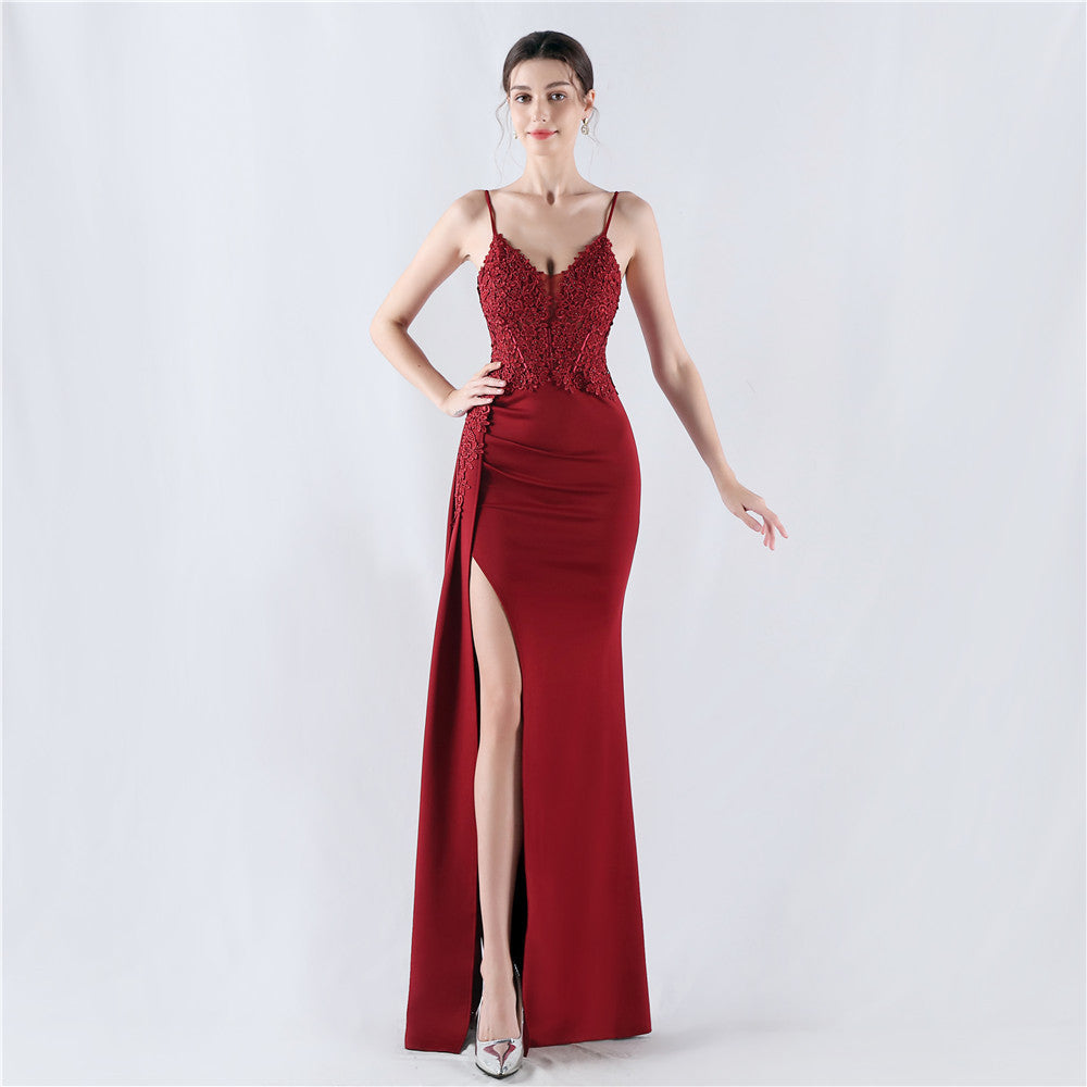 Women Beaded Flowered Fishbone Evening Dress 7