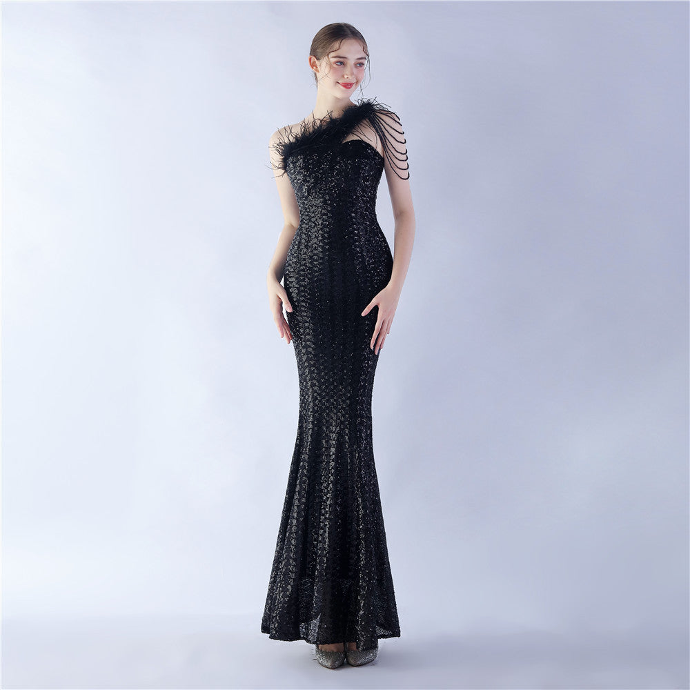 Luxury Sequin Slash shoulder Sleeveless Mermaid Plus Size Formal Party Evening Dress 11