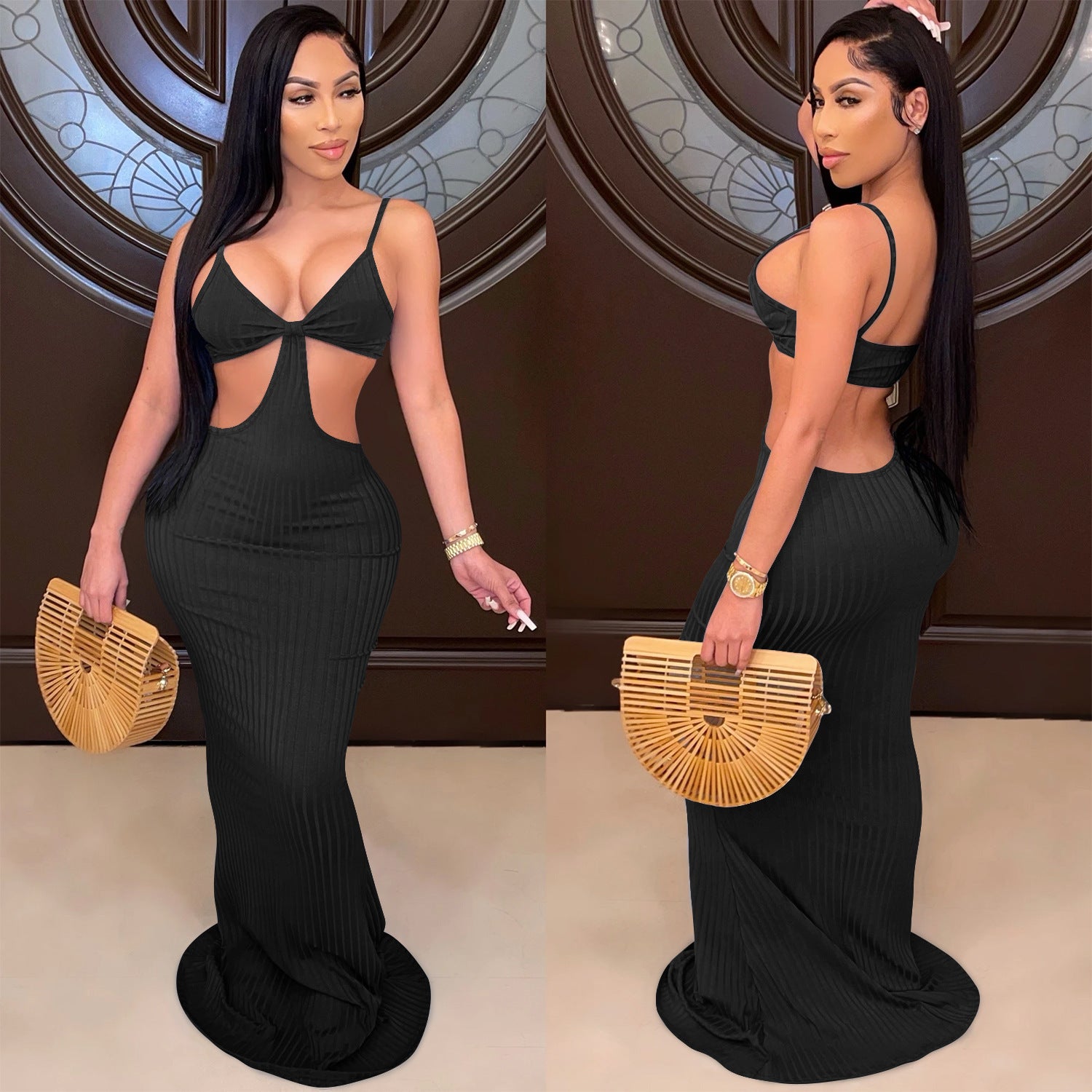 Sexy Knitted Strap Solid Color Dress for Women 22