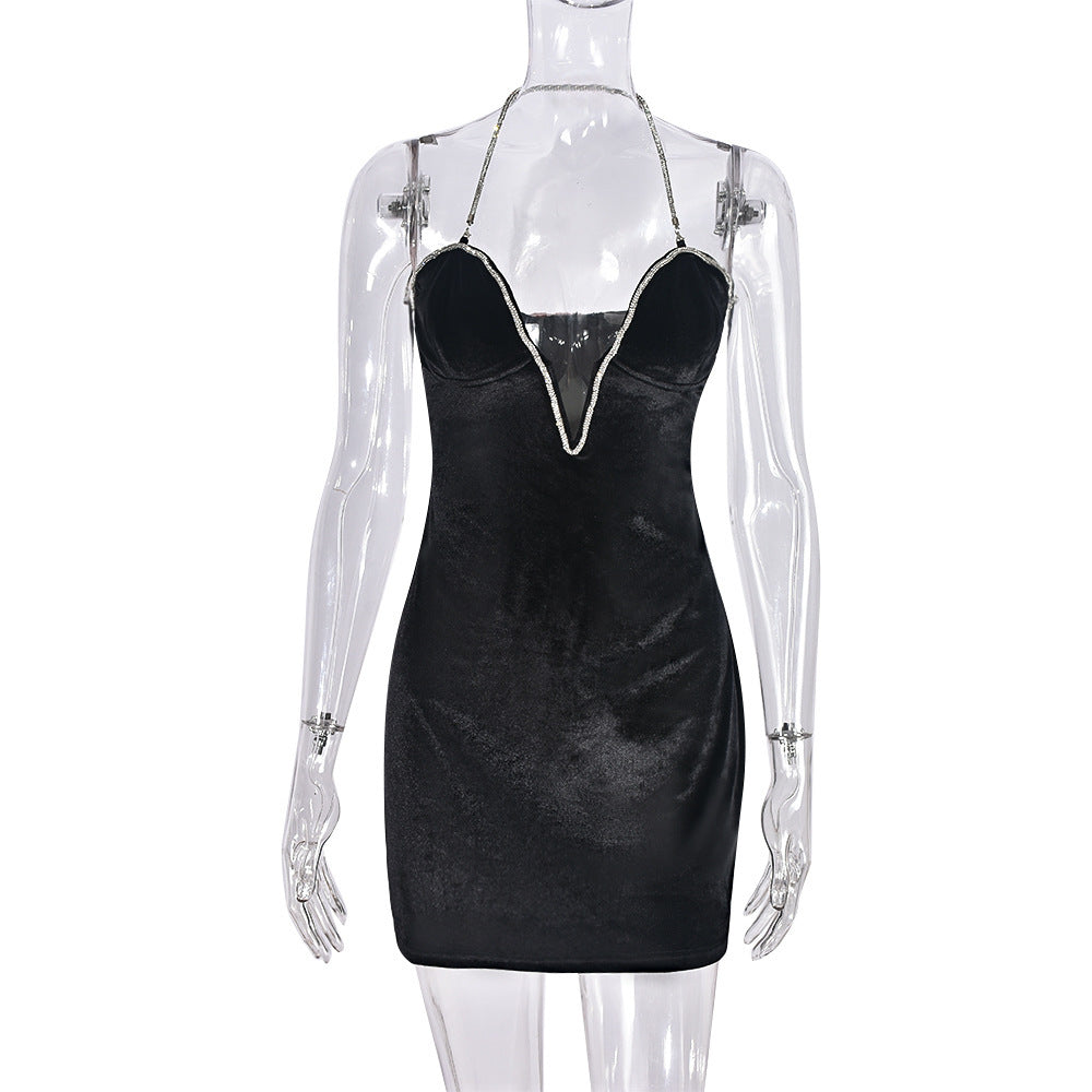 Women Summer Contrast Color V Neck Suspender Dress 19