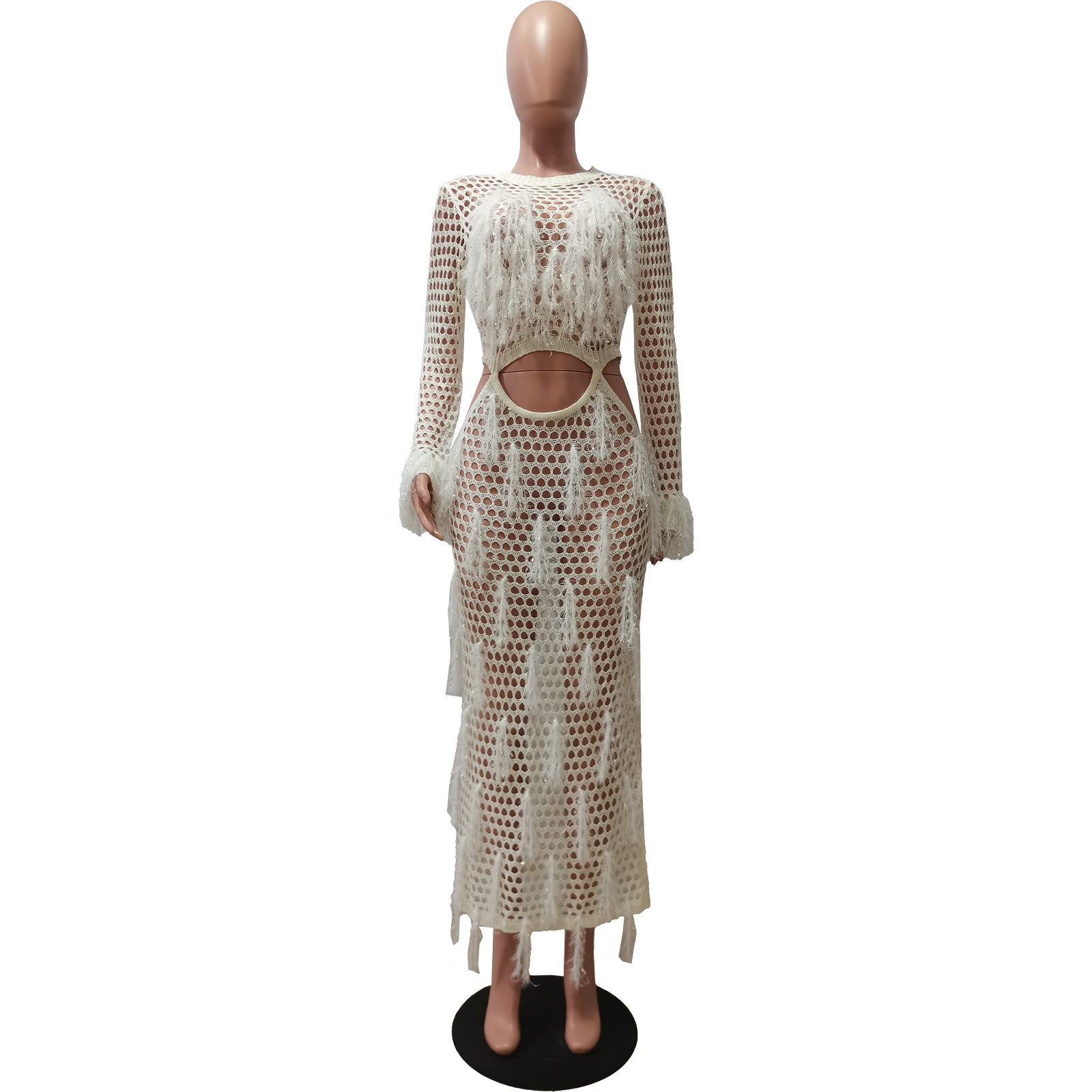 Women's Tassel Knitting Casual Hollow Sequin Beach Long Dress 15
