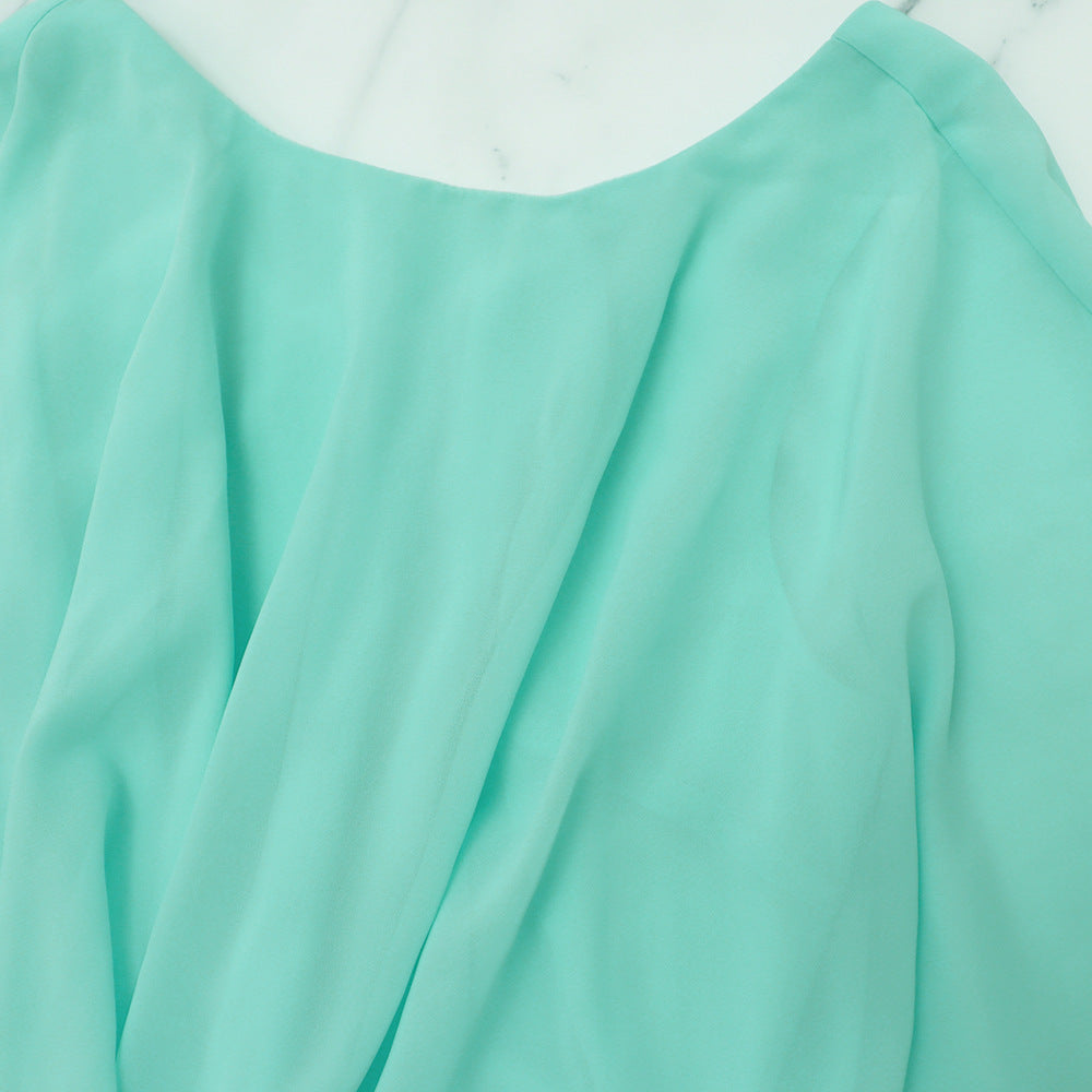 Chic Solid Color Shawl Evening Dress High Waist Womens Chiffon Pleated Dress 17