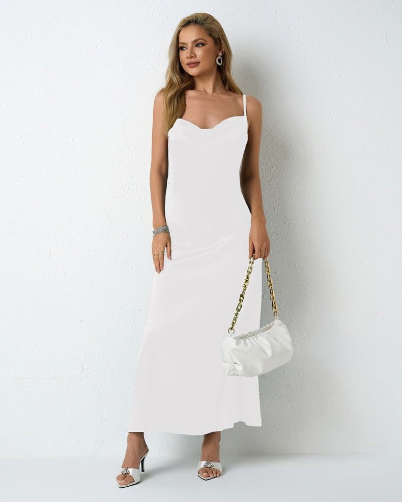 Women Pleated Sleeveless Satin Dress 53