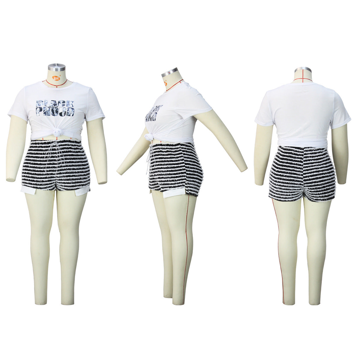 Striped Drawstring High Waist Shorts Sexy Fashion Casual Patchwork Plus Size Pants 14