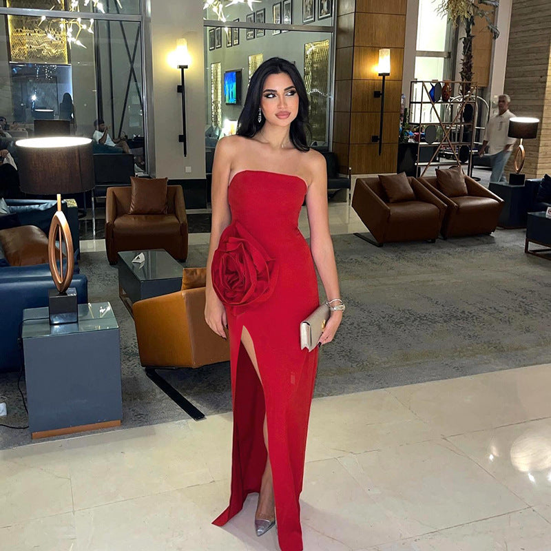 Women Large Floral Strapless Dress 3