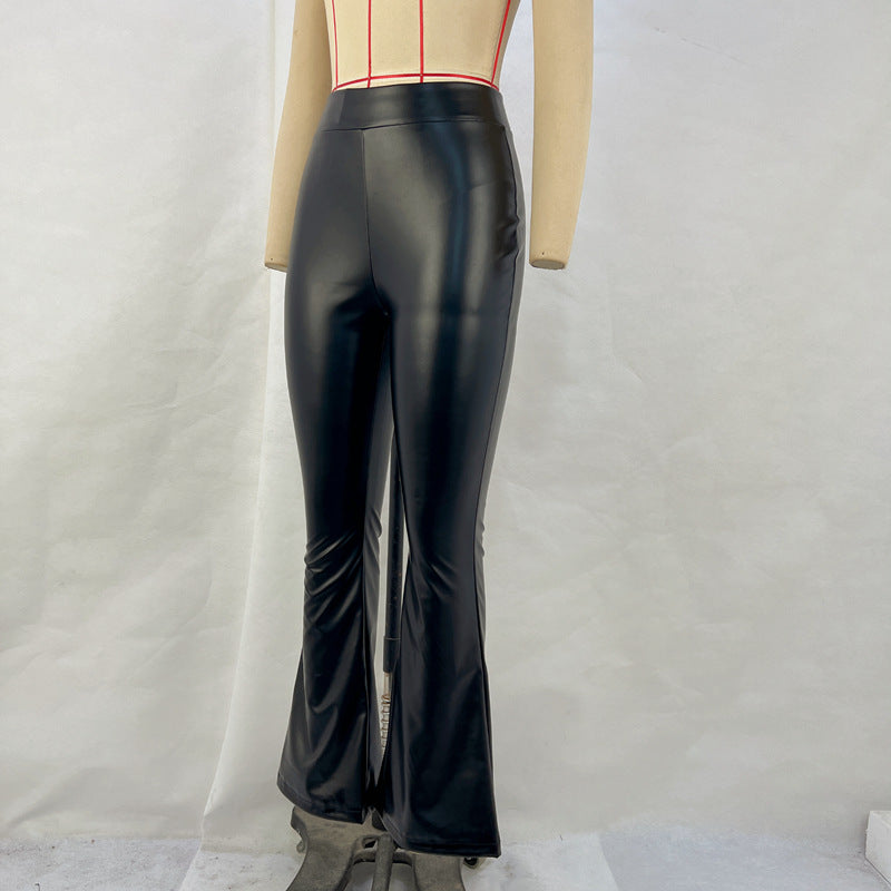 Women winter pu Leather Bell Bottom trousers 9