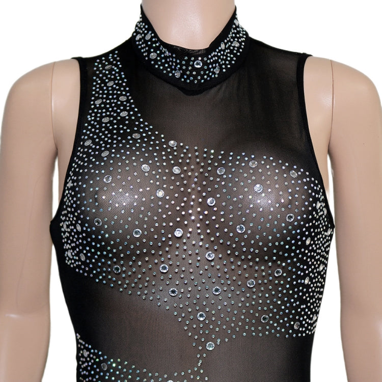 Winter Sexy Black Beaded Mesh Patch Sleeveless Evening Dress 8