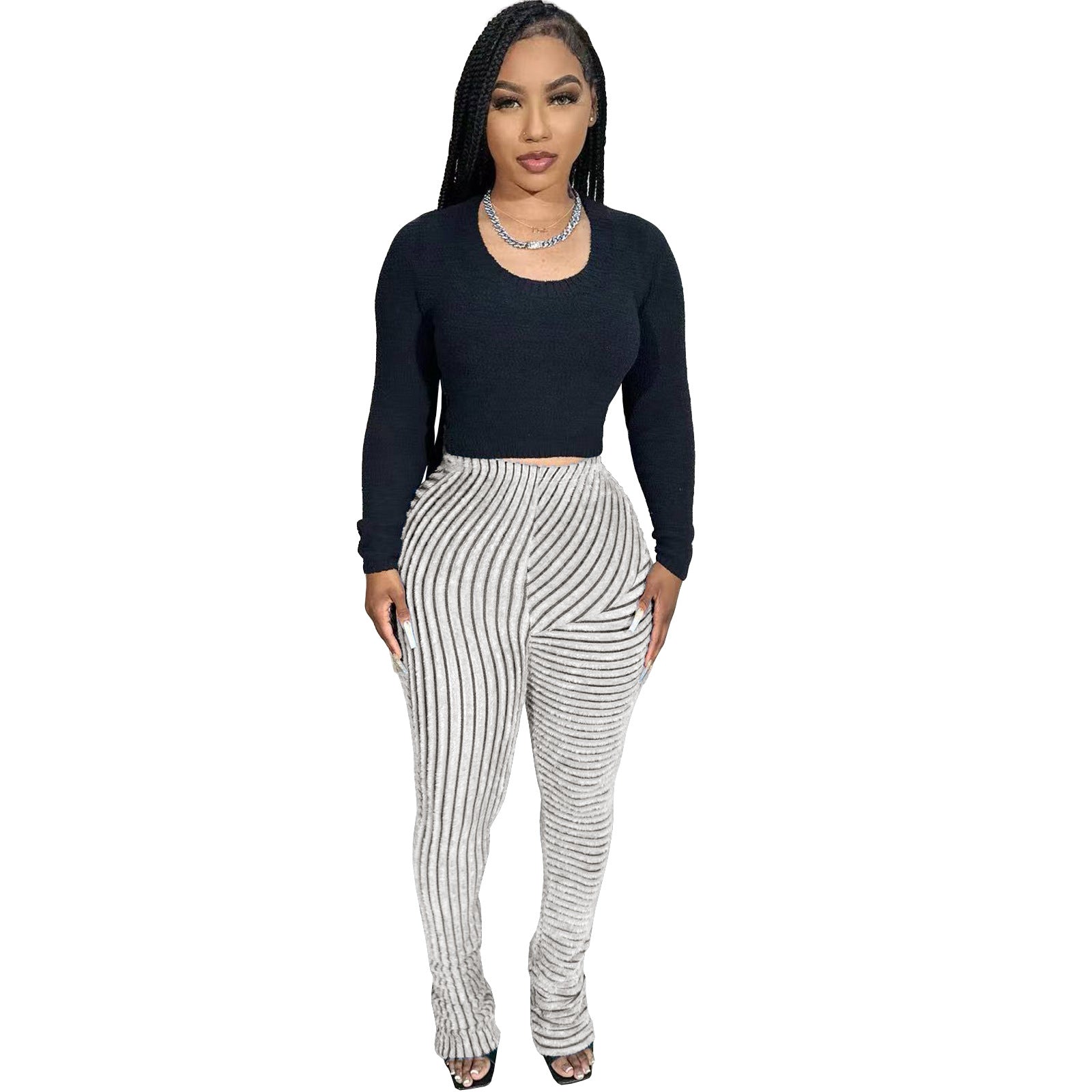 Women's Clothes Furry Texture High Stretch Fashion Casual Versatile Slim Pants 12