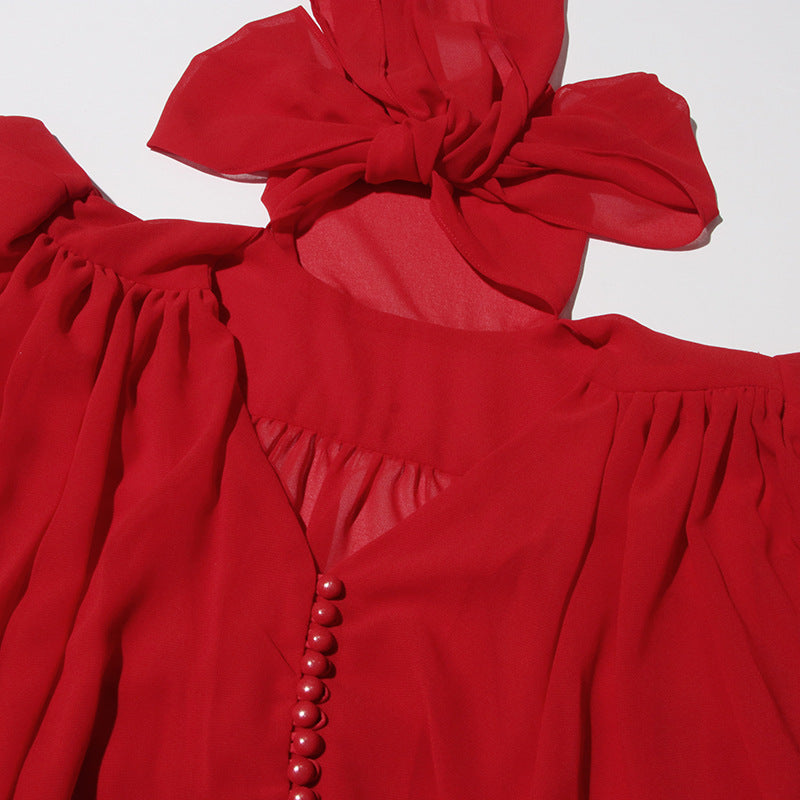 Women V-neck tie top irregular mesh shirt 13