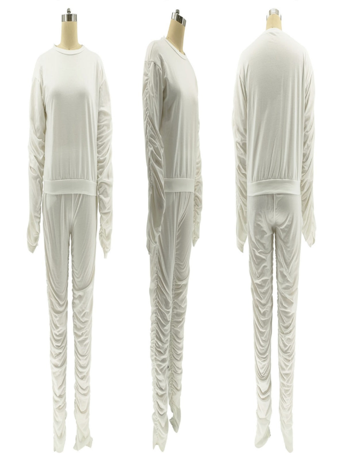 Autumn And Winter Women's Solid Color Long Sleeve Pleated Fashion Two-Piece Pants Set 6