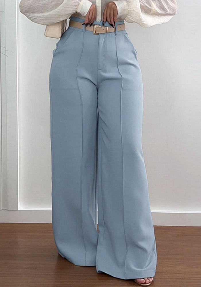 Women Light Grey High-waist Wide-leg Pants