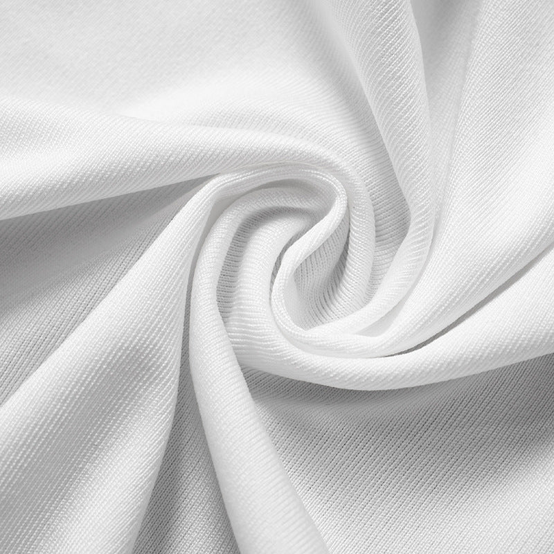 Women's Summer Solid Color Patchwork Mesh Round Neck Long Sleeve Slim Fit Pleated Short Dress 15