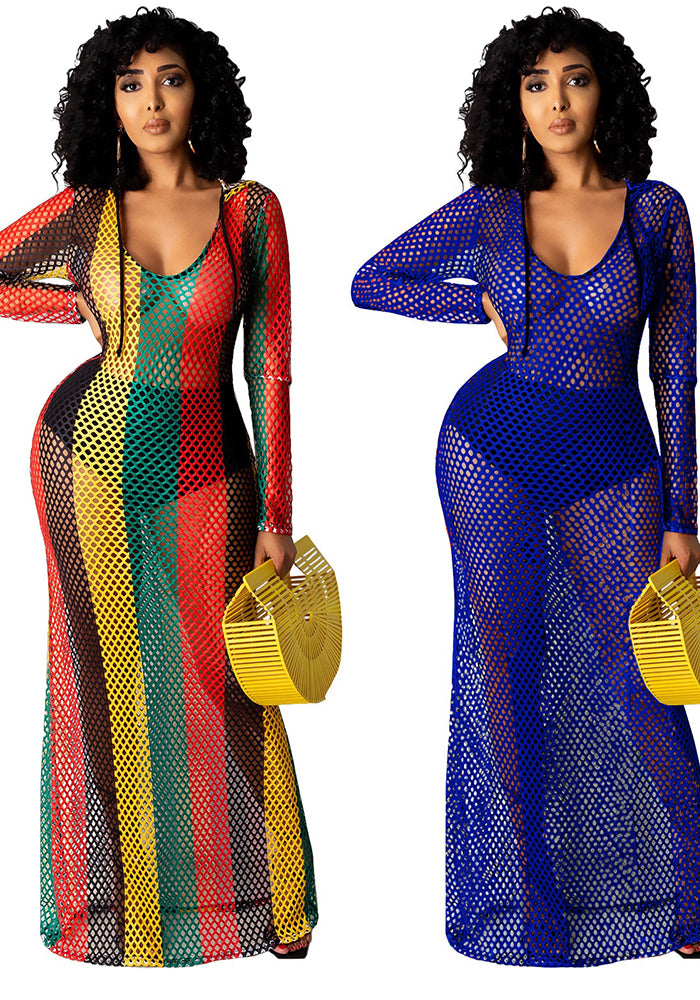 Women's Hollow See-Through Mesh Hooded Nightclub Dress