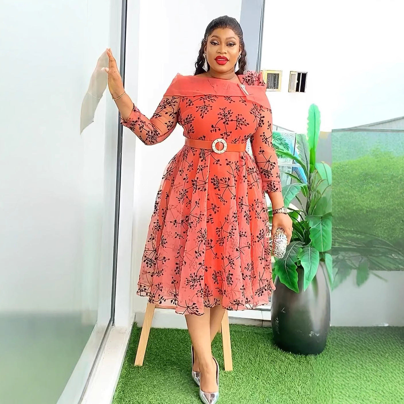 African Plus Size Women's Printed A-Line Dress 5