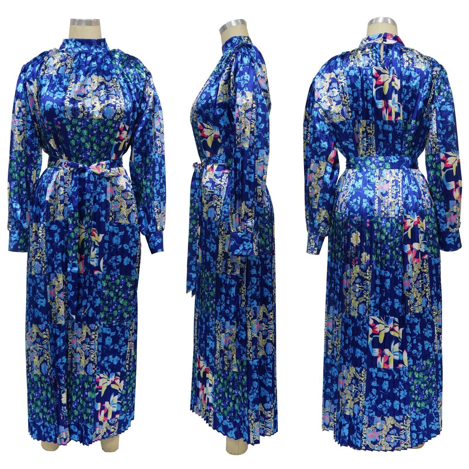 Women Autumn Printed Long Sleeve Pleated Dress 33