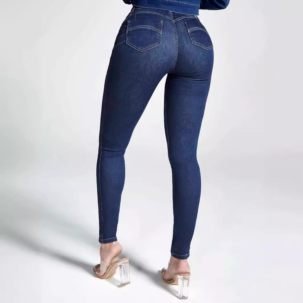 Women Washed Stretch Denim Pants 5