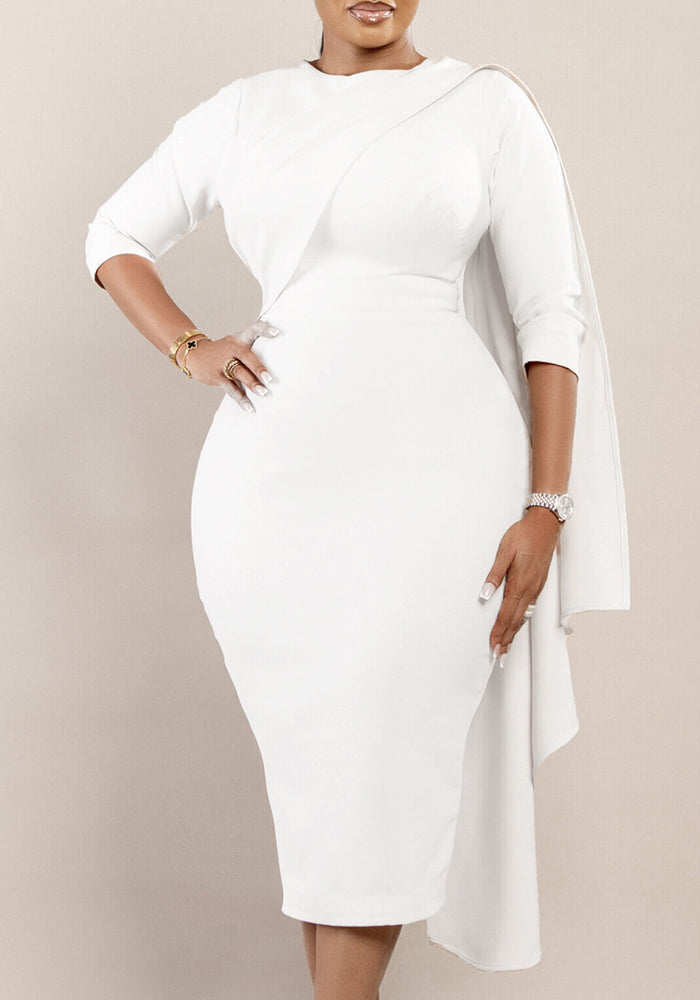 Women Solid Long Sleeve Midi Dress