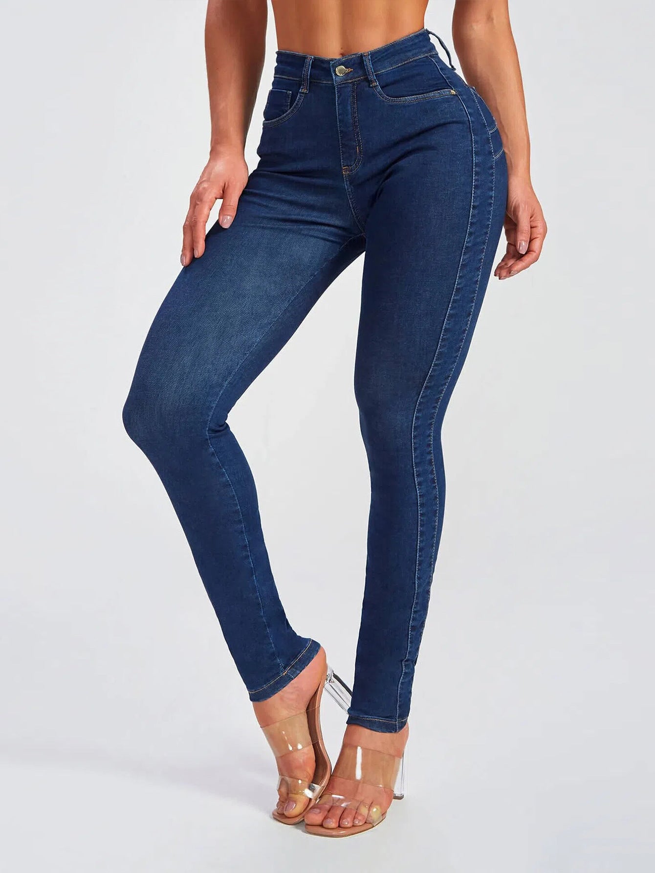Women Washed Stretch Denim Pants