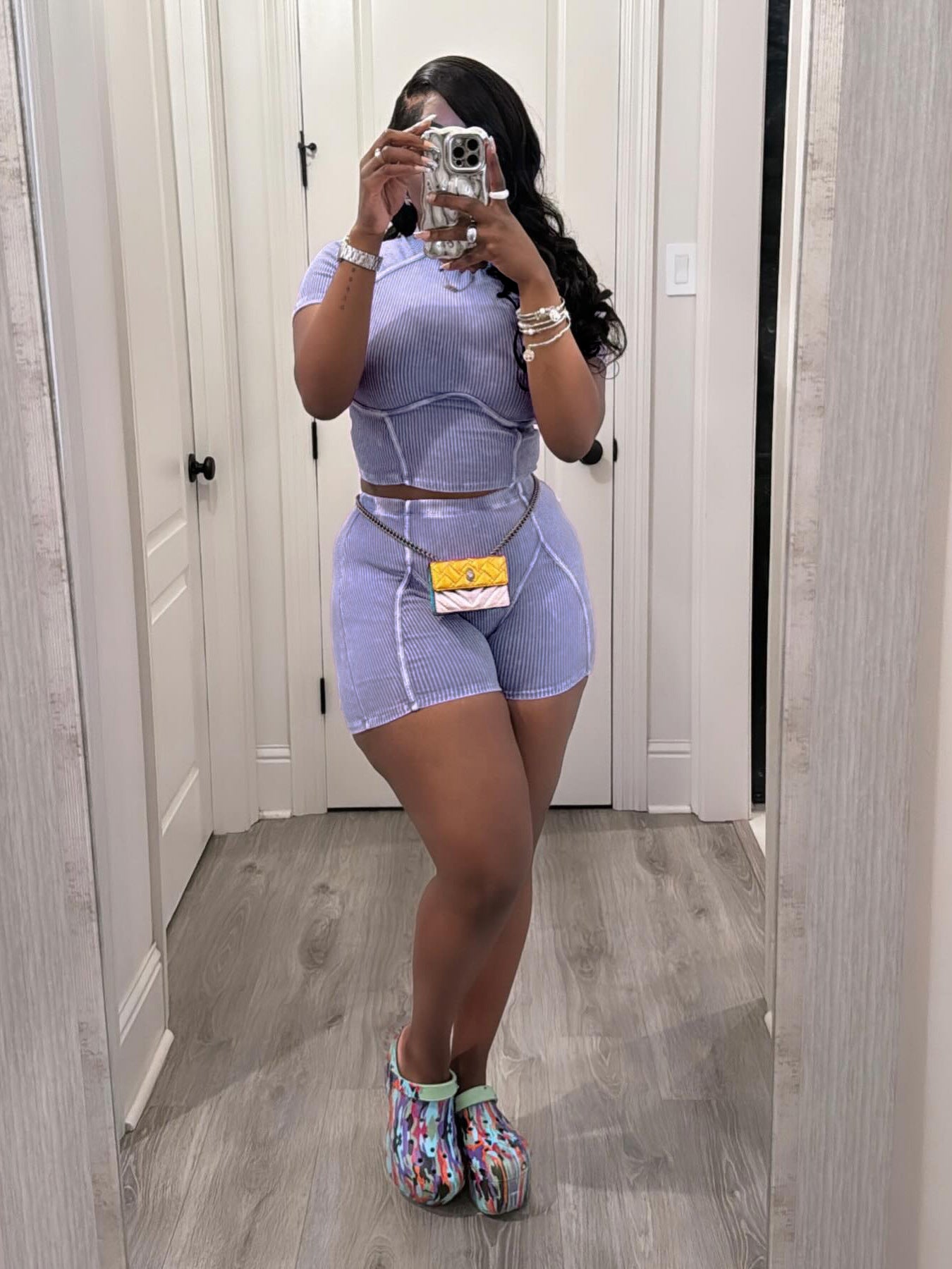 Women Fashion Ribbed Washed faded two-piece shorts set 14