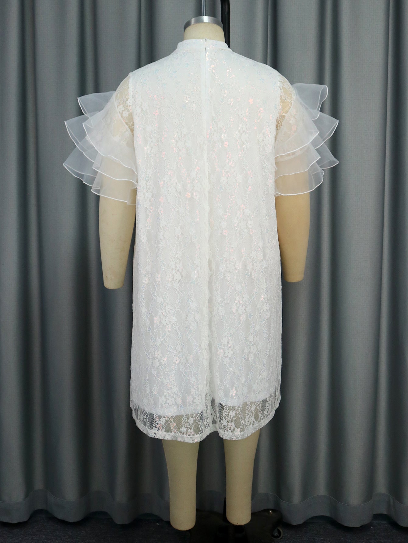 Plus Size Round Neck Ruffled Sleeve Fashionable Lace Loose Dress 5