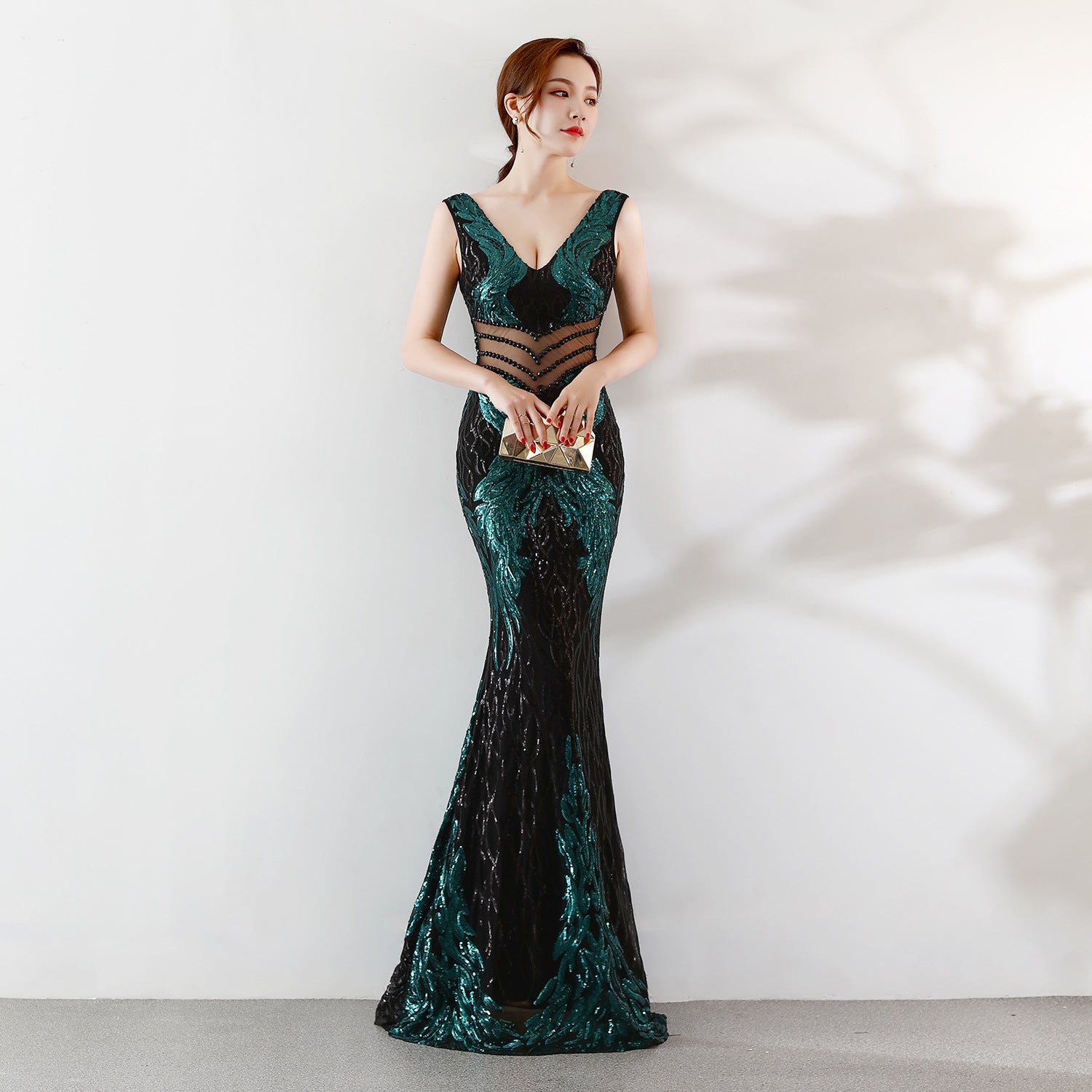 Sequin Slim Deep V Flower Women's Party Evening Dress 10