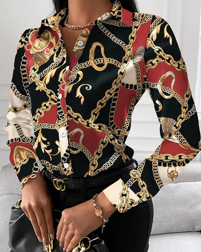 Women long-sleeved elegant printed shirt 4