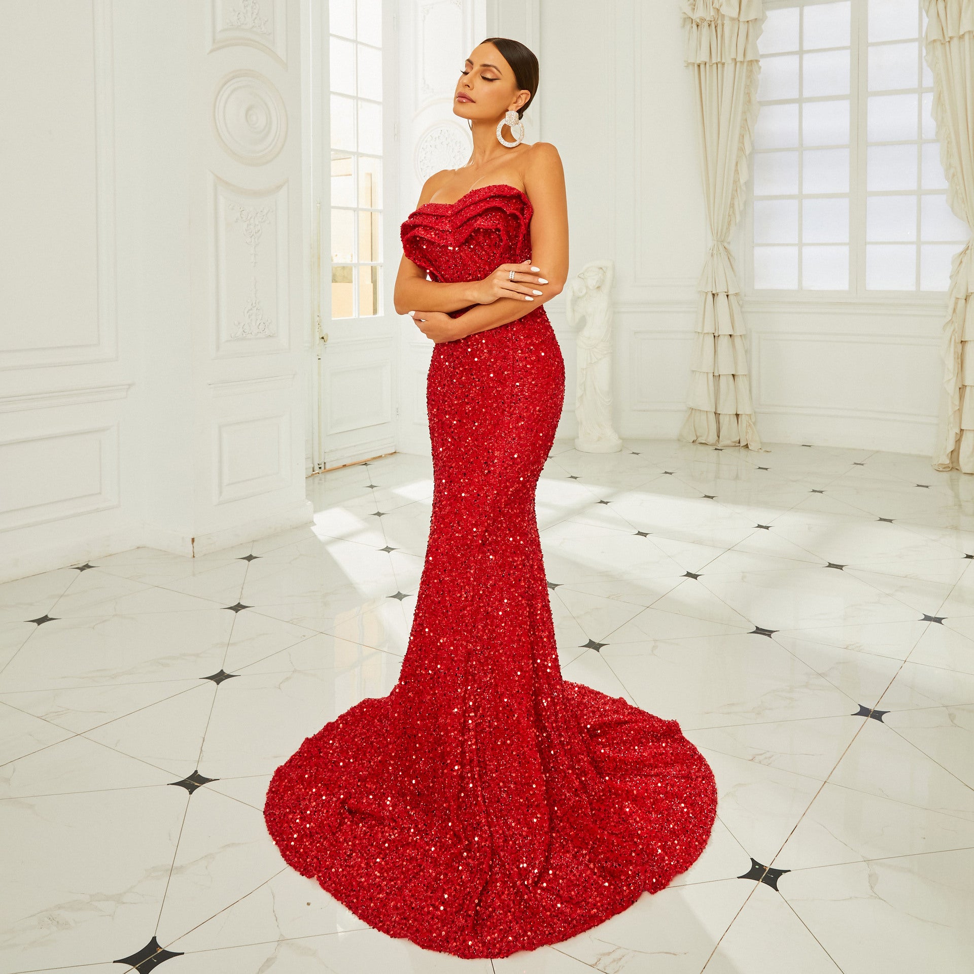 Women sexy sequins off shoulder Formal Party Maxi evening dress 5
