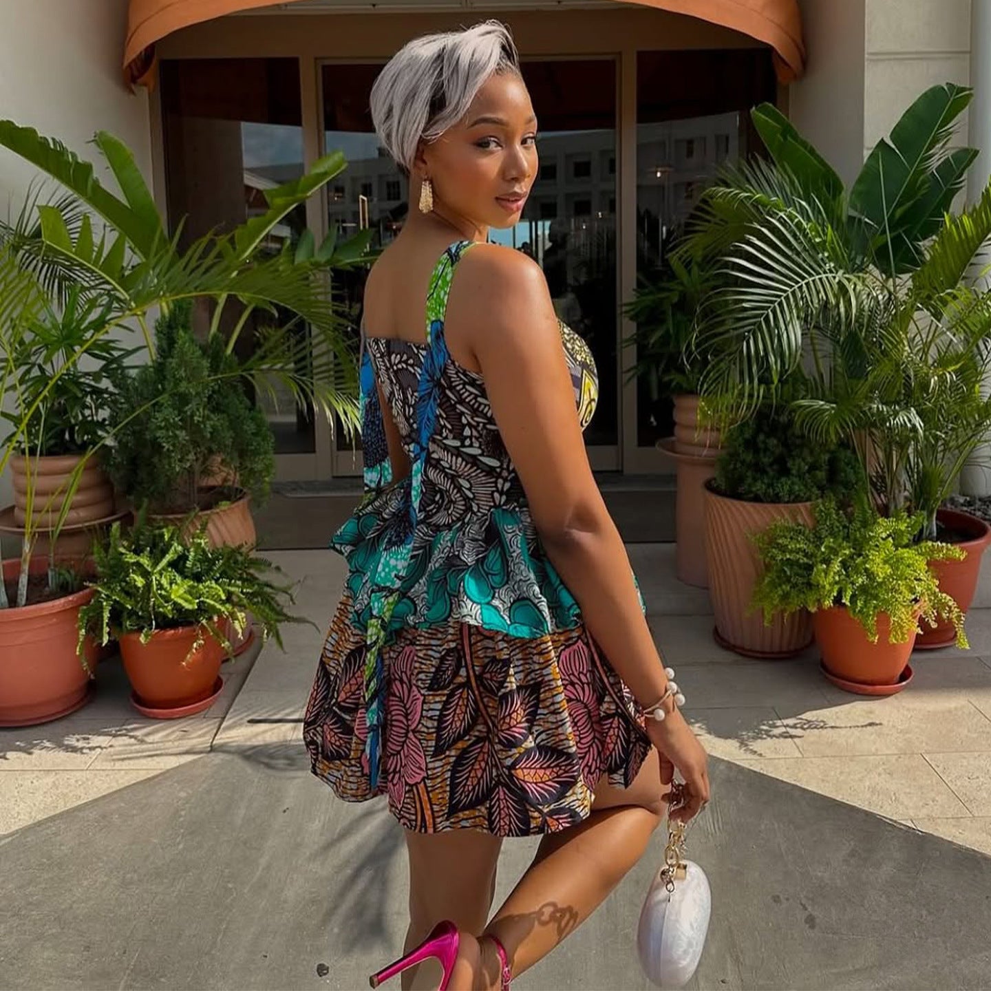 Women Summer Printed Suspender Mini Dress 4