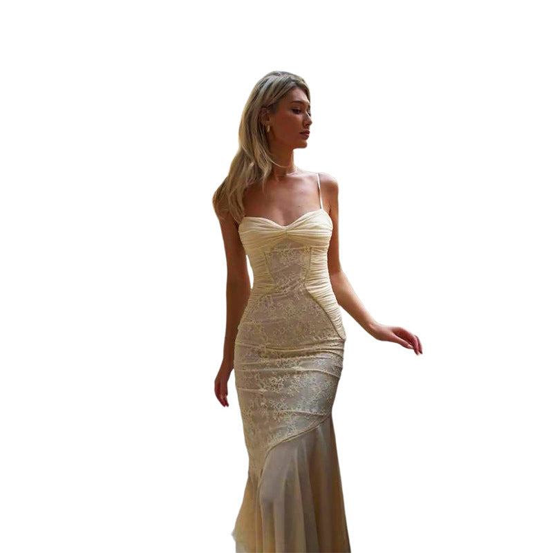 Spring And Summer Women's Style Strap Long Sexy Sexy Lace Pleated Dress 6
