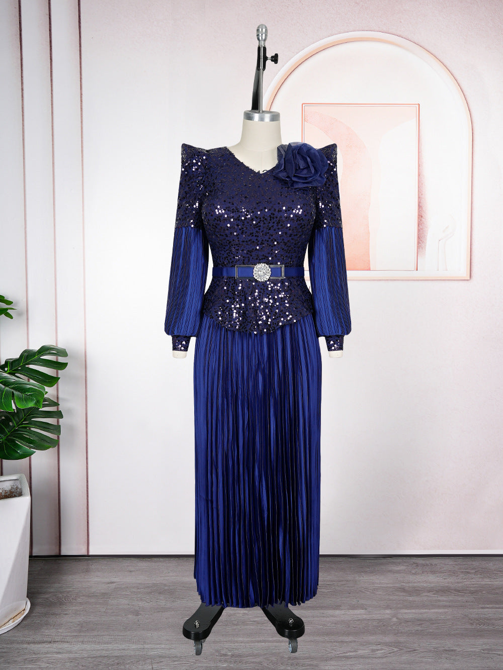 Sequin V-Neck Fashion Plus Size Dubai Elegant Long Gown 13