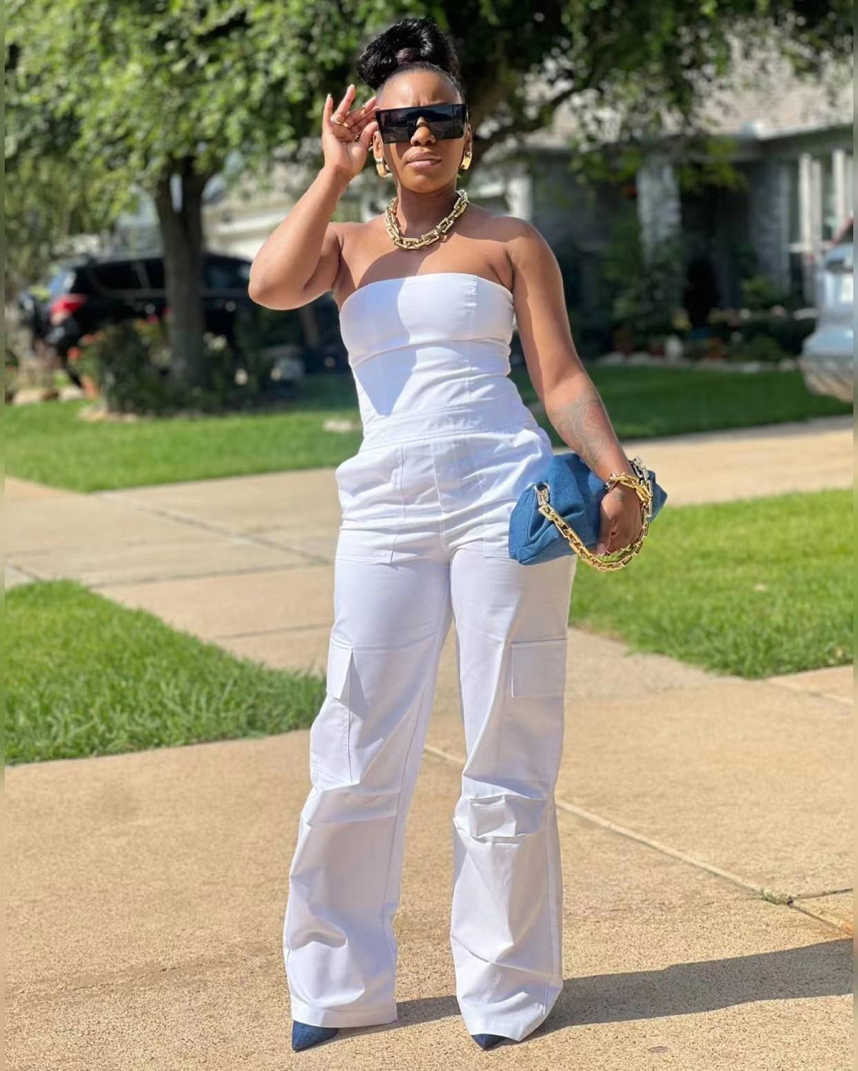 Women Strapless Cargo Pocket Sleeveless Jumpsuit 5