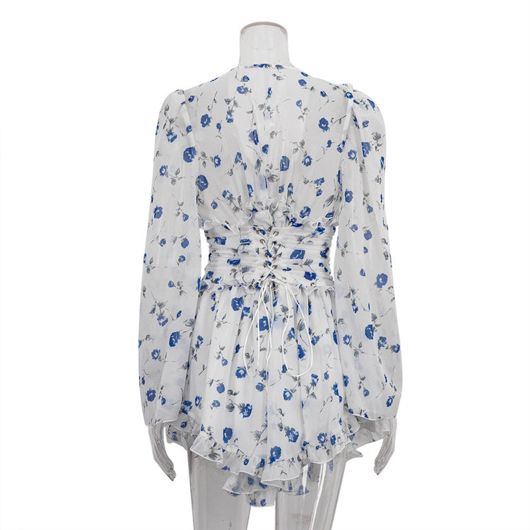 Women's Sexy Long Sleeve Printed Short Autumn Women's Dress 8