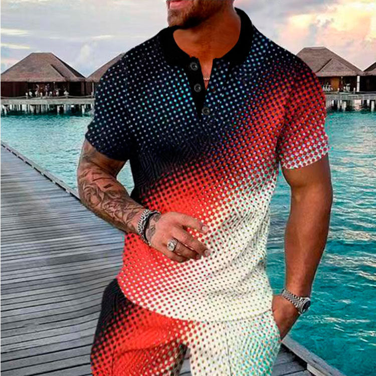 Men's Summer Fashion Casual 3D Printed Polo Shirt Turndown Collar Casual Short Sleeve 13