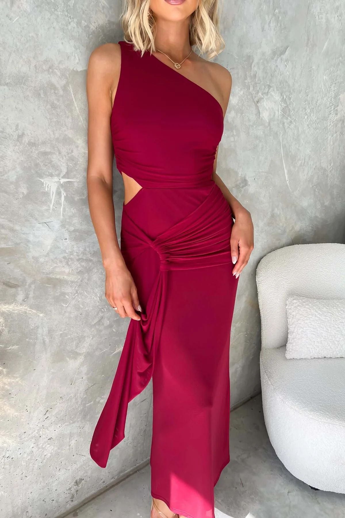 Elegant Chic One-Shoulder Sexy Mesh Tie-Front Long Dress 18