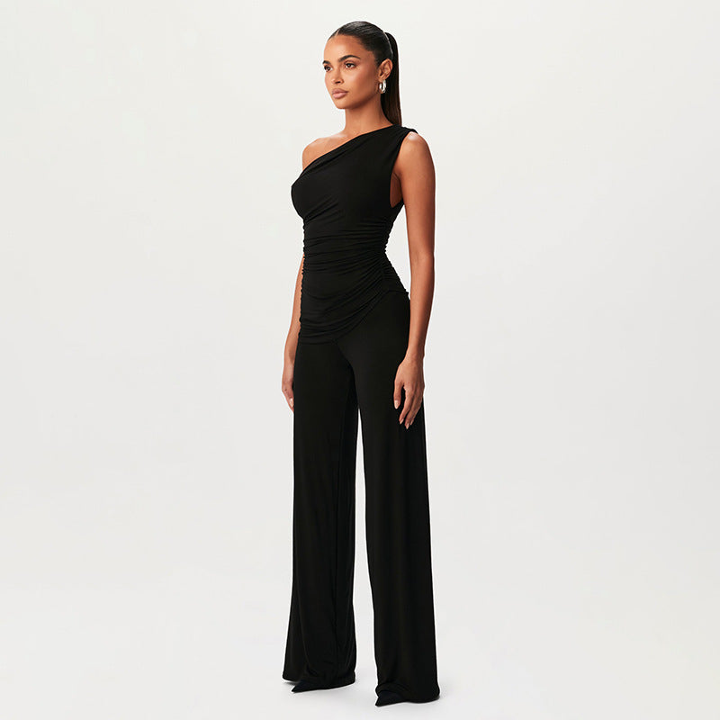 Women's Spring Summer Slash-Shoulder Gathered Waist Top Loose Pants Set 6