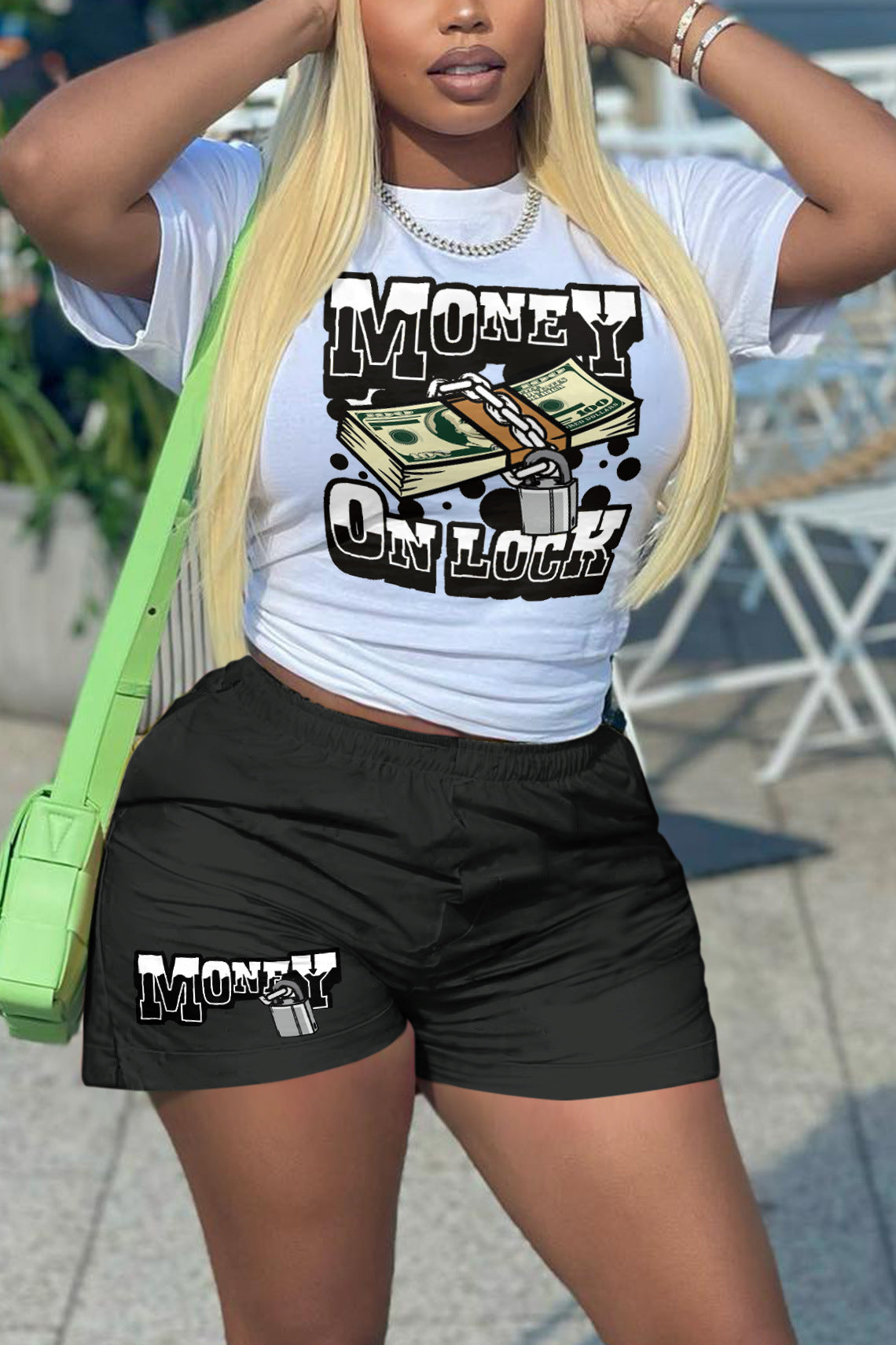 Women cartoon print T-shirt and shorts two-piece set 12