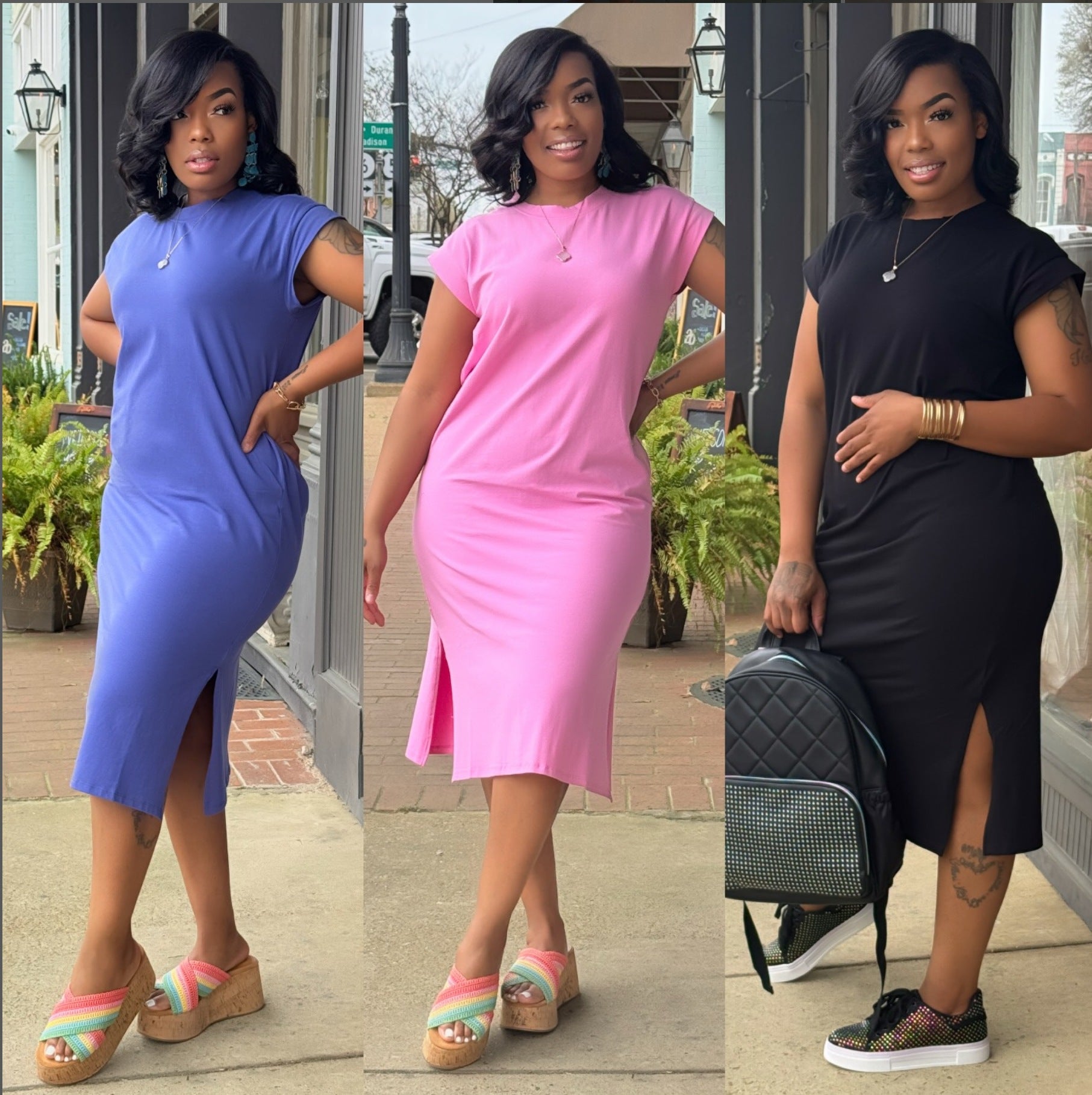 Fashionable Casual Solid Color Slit Dress with Pockets 6