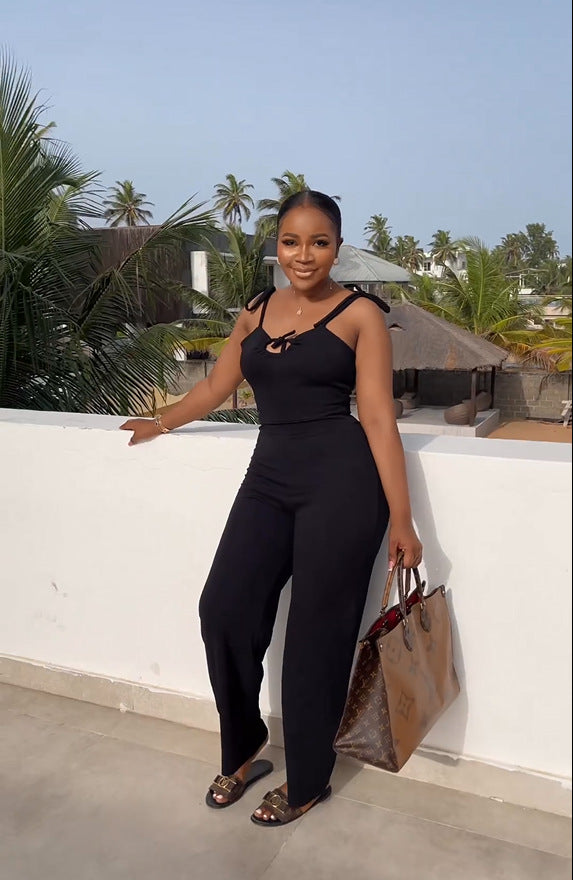 Spring Summer Women's Fashion Sexy Casual Women's Straps Lace-Up Solid Color Jumpsuit 3