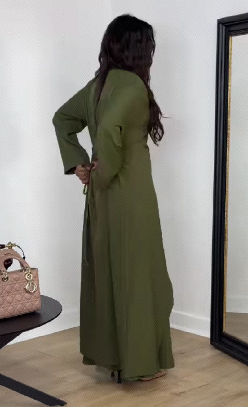 Women Autumn and Winter Satin Button Dress Two Piece Set 5