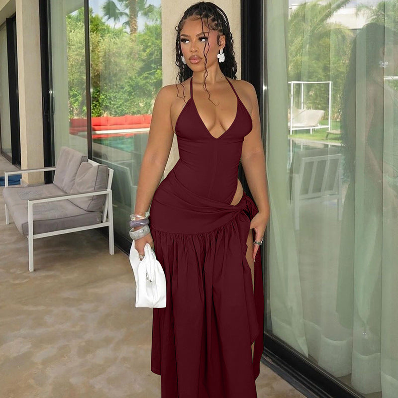 Women's autumn fashion sexy Low Back bodysuit slim lace-up skirt set 11