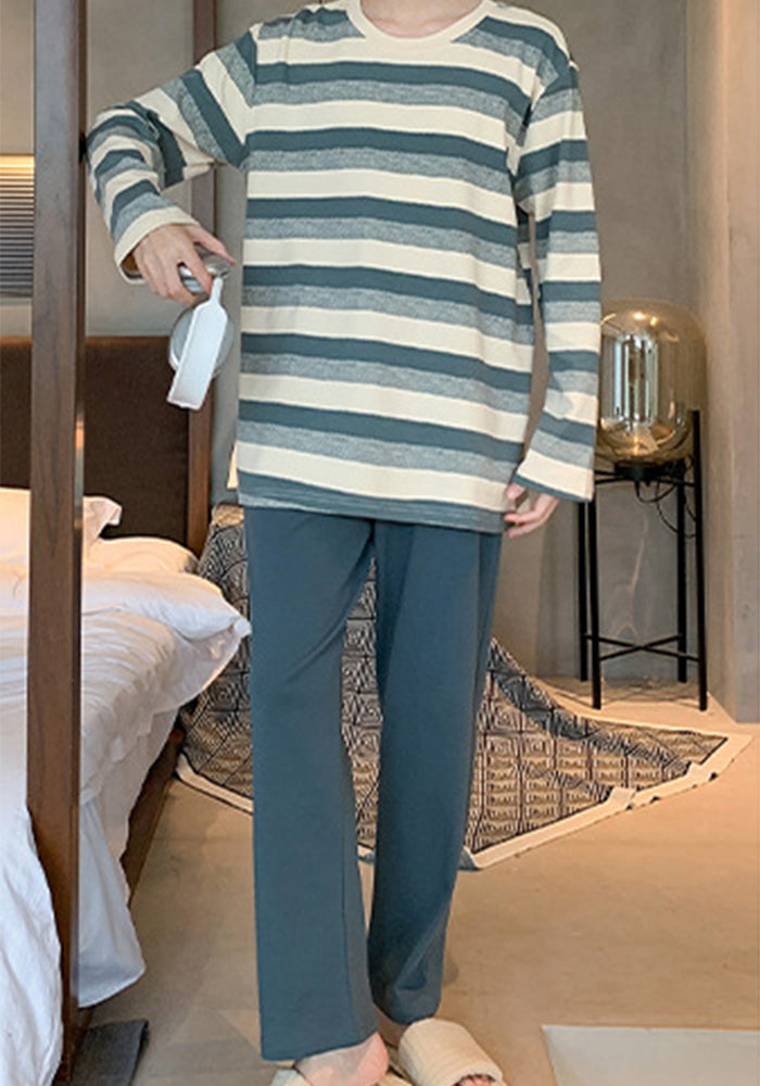 Men's Cotton Pajama Set Long Sleeve Top and Pants Comfortable Sleepwear Casual Home Lounge Wear for Spring and Fall