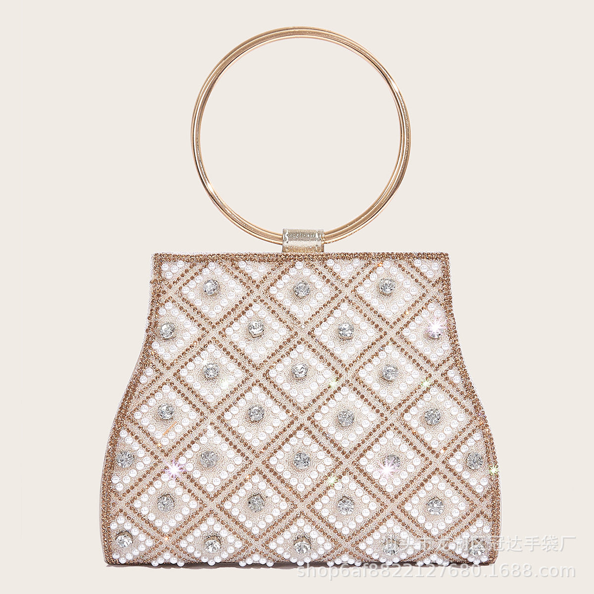 Women Pearl Diamond Evening Bag Wrist Ring Clutch 4