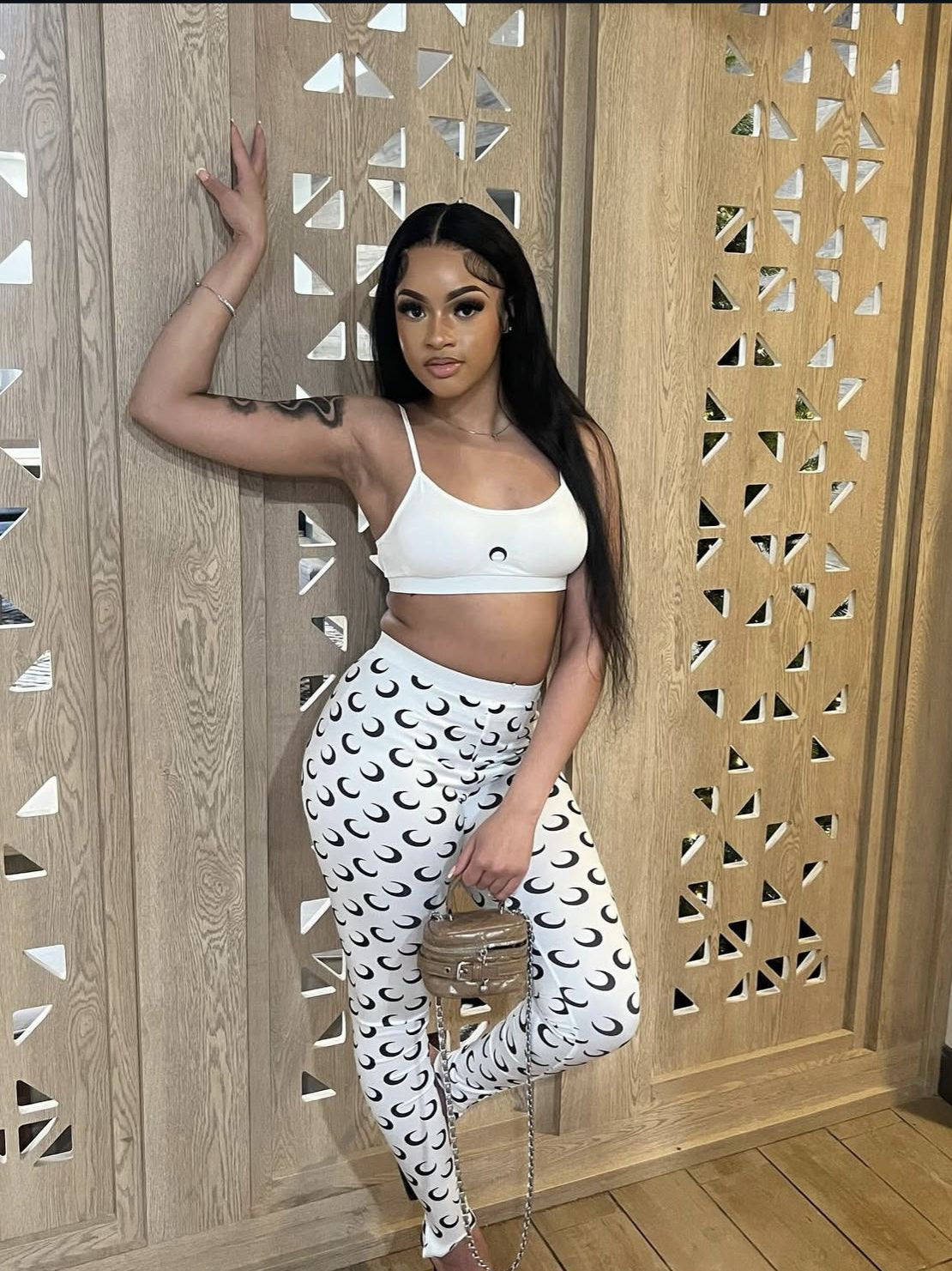 Women sexy vest and Long pants crescent print two-piece set 3