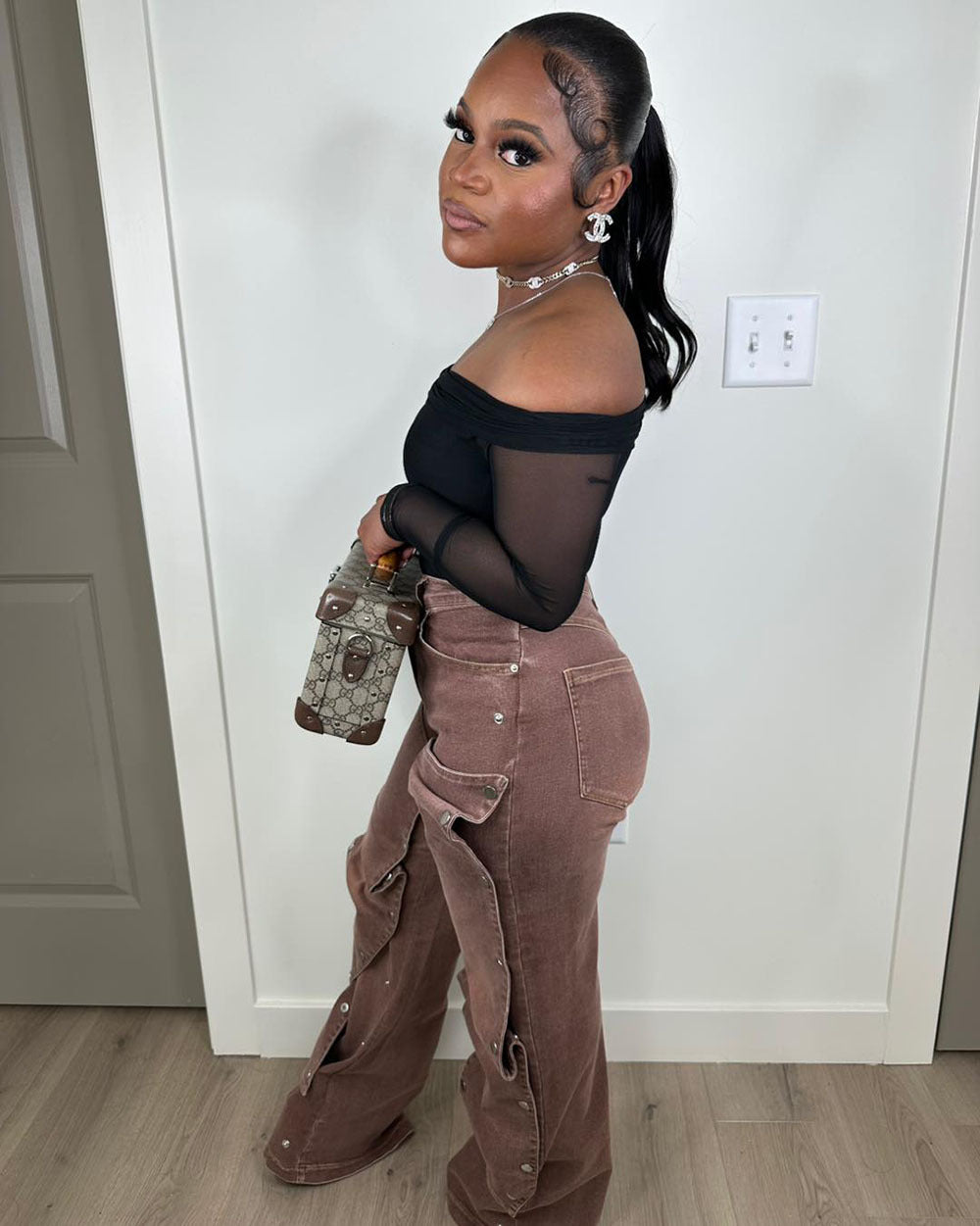 Women summer street button sretchy denim pants 4