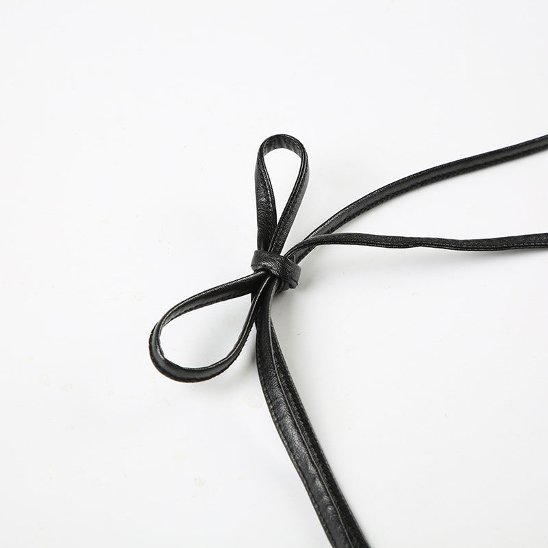 Punk Sexy Leather V-Neck Strap Vest Top Hollow Pin Buckle Adjustable Skirt Set 23