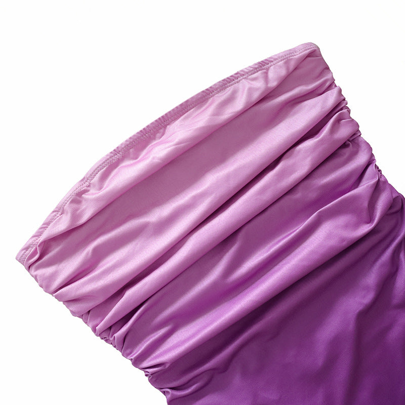 Women Summer Sexy Strapless Gradient Maxi Dress 16