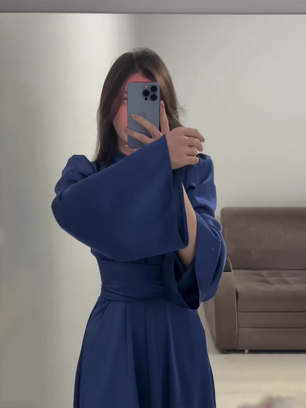 Women Lace-Up Solid Long Sleeve Dress 6