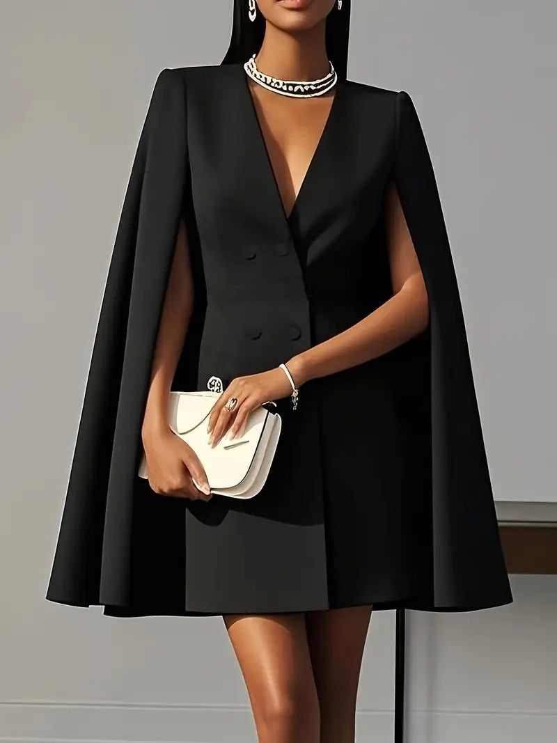 Women Fall Solid Cape Blazer Dress 6
