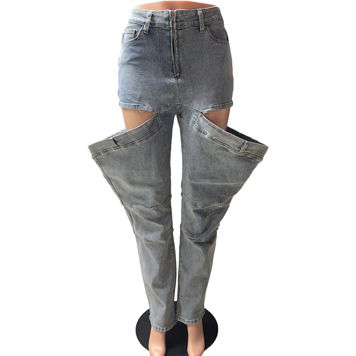 Fashionable Women's Clothing Stretch Casual Hollow Denim Pants 9